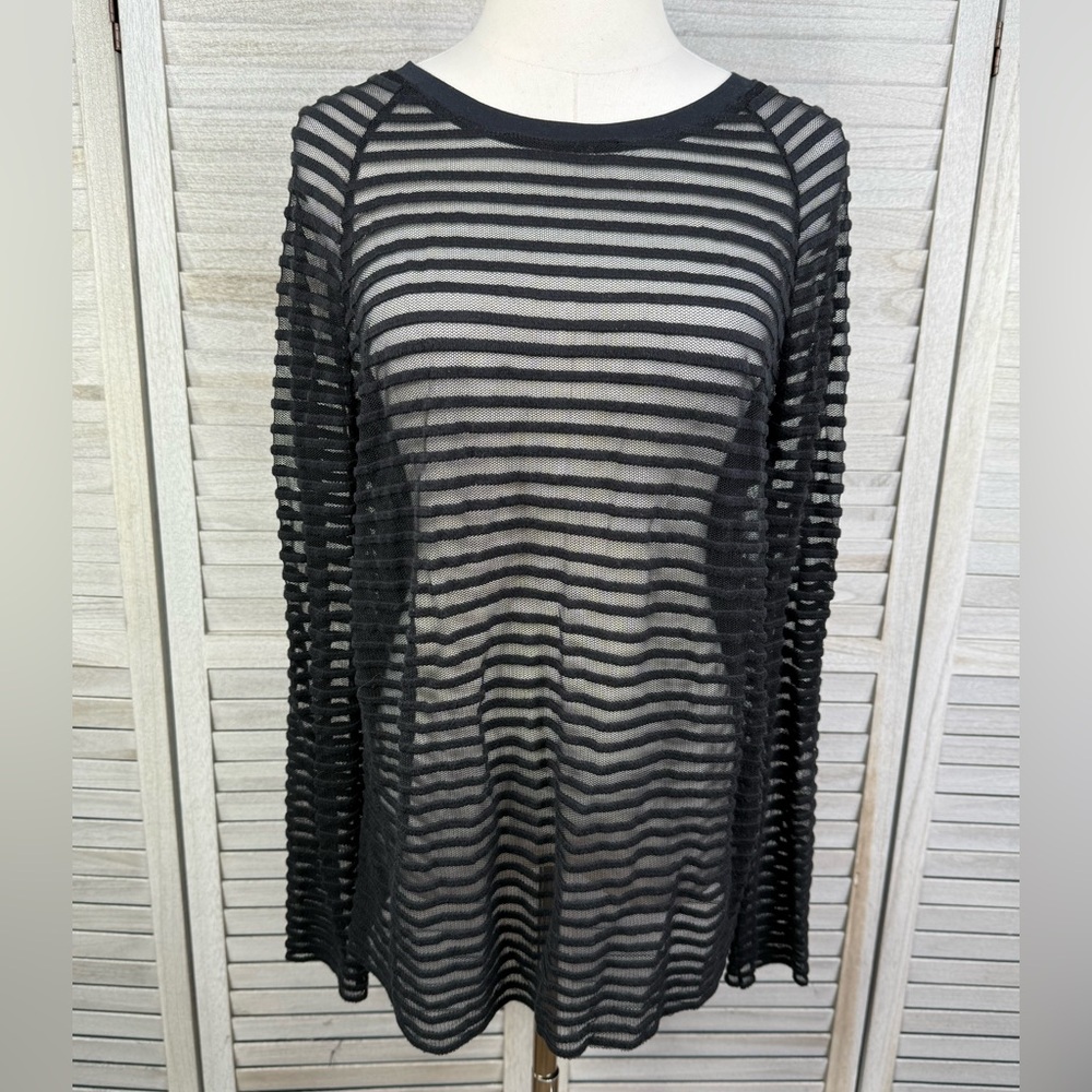 MADEWELL (HI-LINE) Contrast Stripe/Sheer Long Sleeve Tee Black-Medium